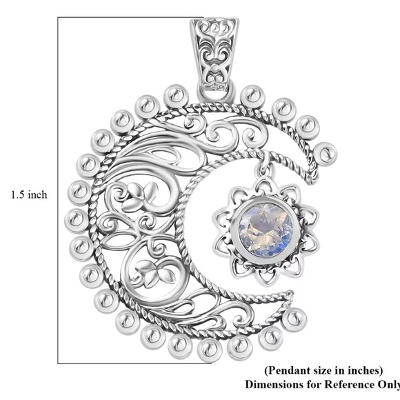 Moon Glow Moonstone Sun & Moon Sterling Silver Pendant .80ctw - Picture 10 of 11